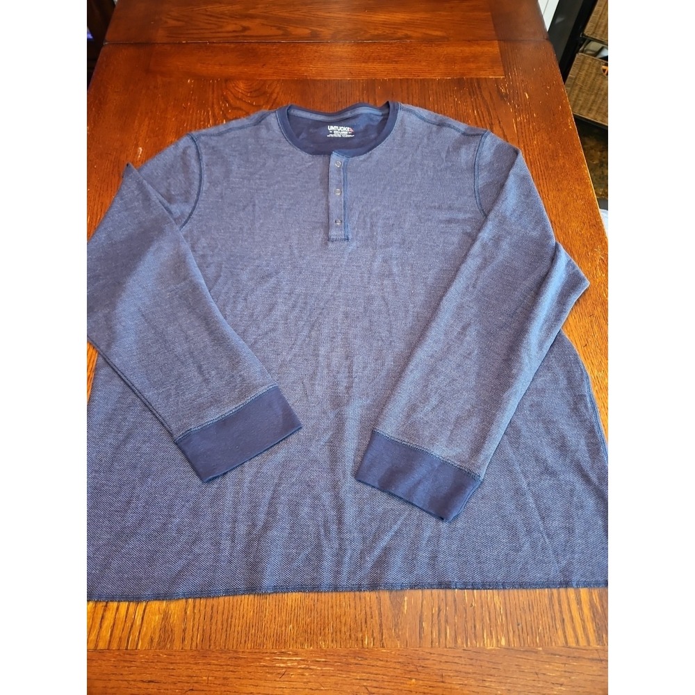 UNTUCKIT Shirt Henley Men's XXX-LARGE Blue Snap Button Long Sleeve Thermal(A555)
